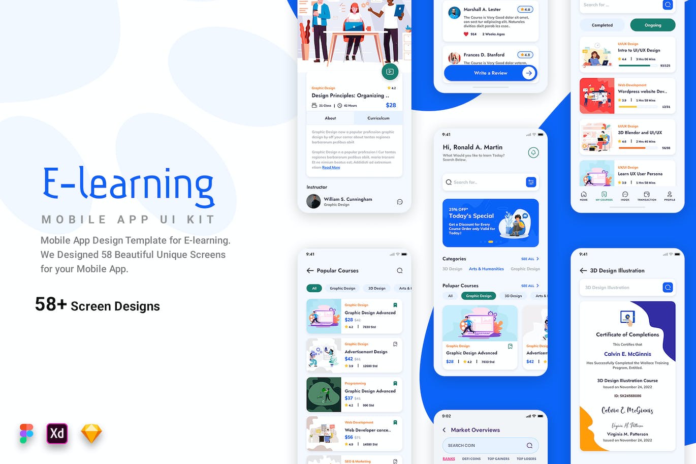 在线电子学习应用App模板UI套件 Telead E-learning Mobile App UI Kit APP UI 第1张