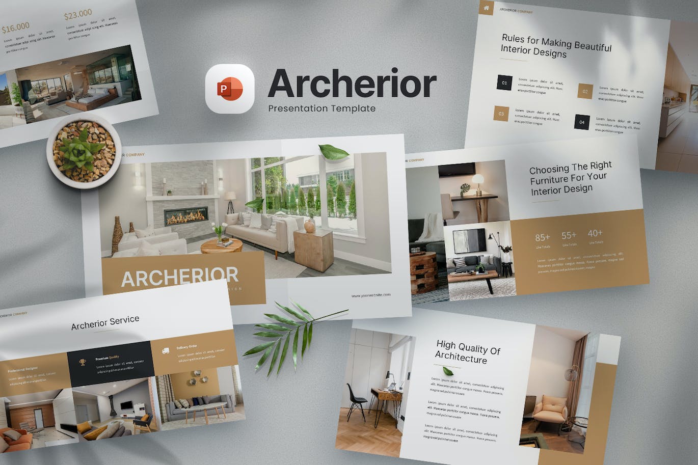 建筑与室内设计PPT幻灯片模板 Archerior – Interior Design Powerpoint Template 幻灯图表 第1张