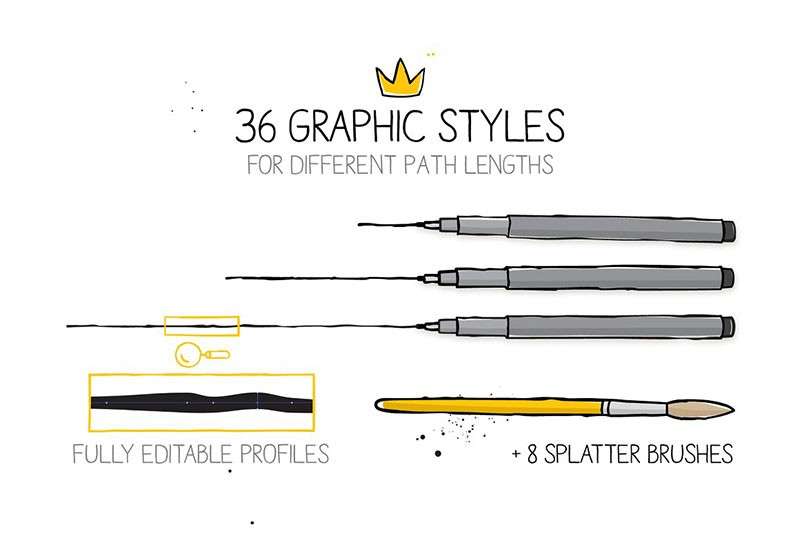 手绘路径图形样式+喷溅AI笔刷套装 笔刷资源 第2张