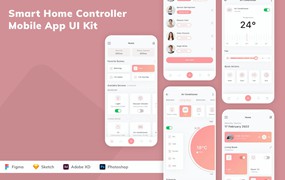 智能家居控制器应用App模板UI套件 Smart Home Controller Mobile App UI Kit