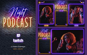 深夜音乐频道Twitch平台界面设计模板 Night Podcast – Twitch Overlay