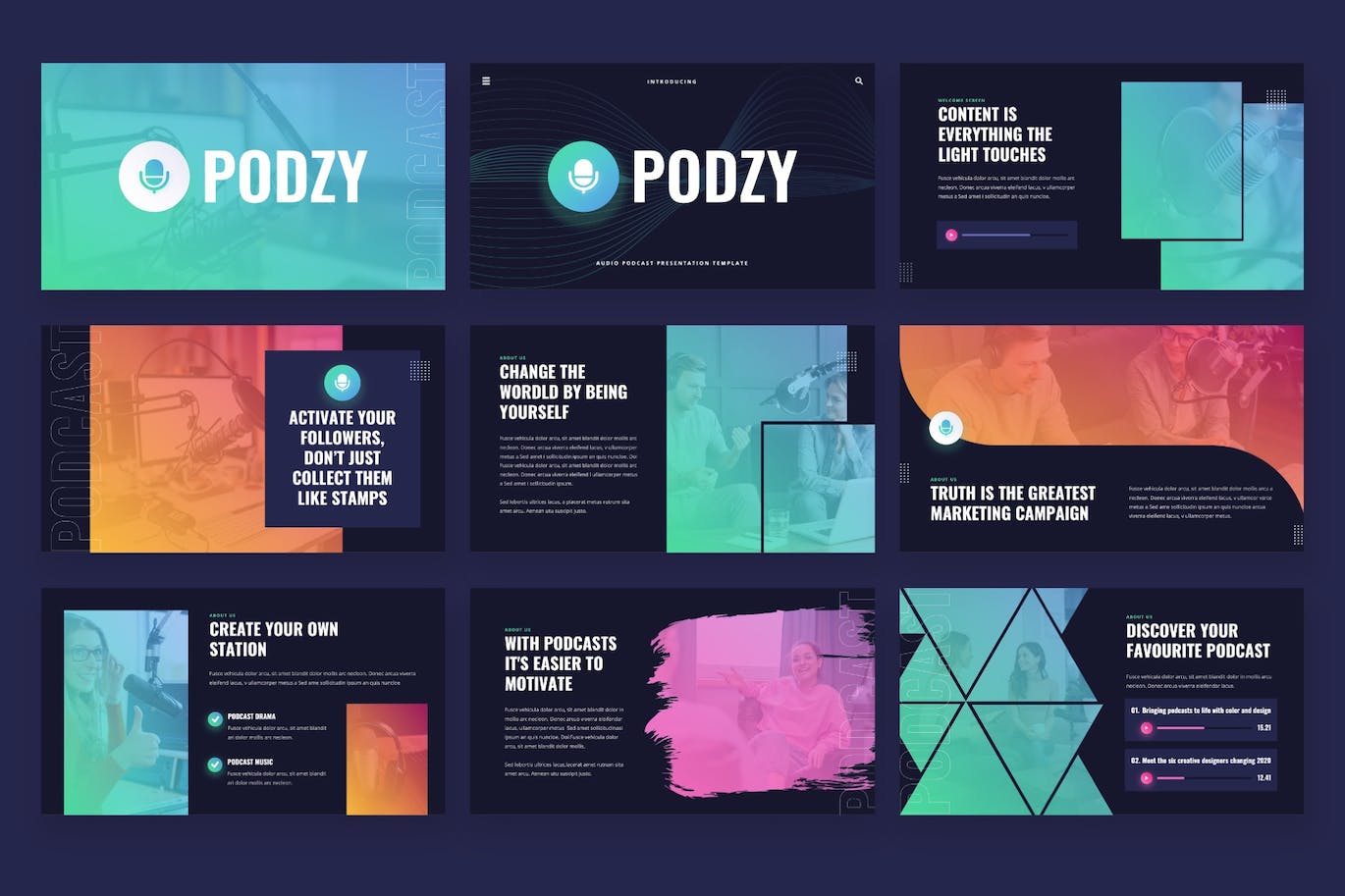 音频播客PPT模板 PODZY – Audio Podcast Powerpoint Template 幻灯图表 第5张