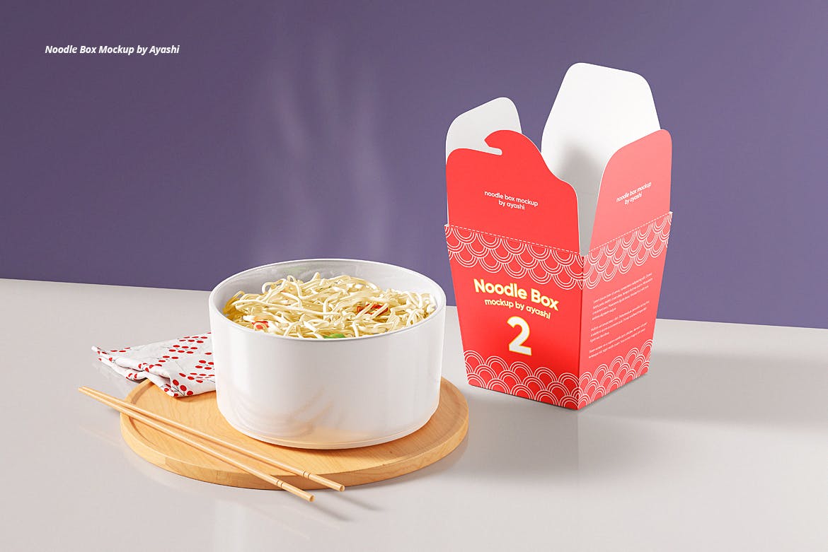 面条碗&面条纸盒样机 Noodle Box with Noodles Mockup 样机素材 第4张