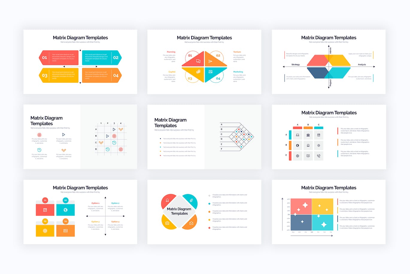 矩阵图信息图表矢量模板 Business Matrix Diagram Illustrator Infographics 幻灯图表 第3张