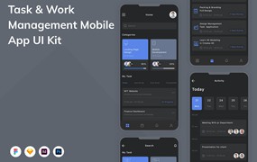 任务和工作管理移动应用程序App设计UI模板 Task & Work Management Mobile App UI Kit