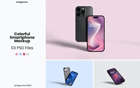 彩色苹果iPhone14智能手机样机 Colorful Smartphone Mockup