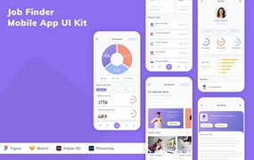 求职招聘应用App模板UI套件 Job Finder Mobile App UI Kit