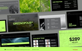 可再生能源业务PPT幻灯片模板 Greenopolis Neon Energy Pitch Deck Powerpoint