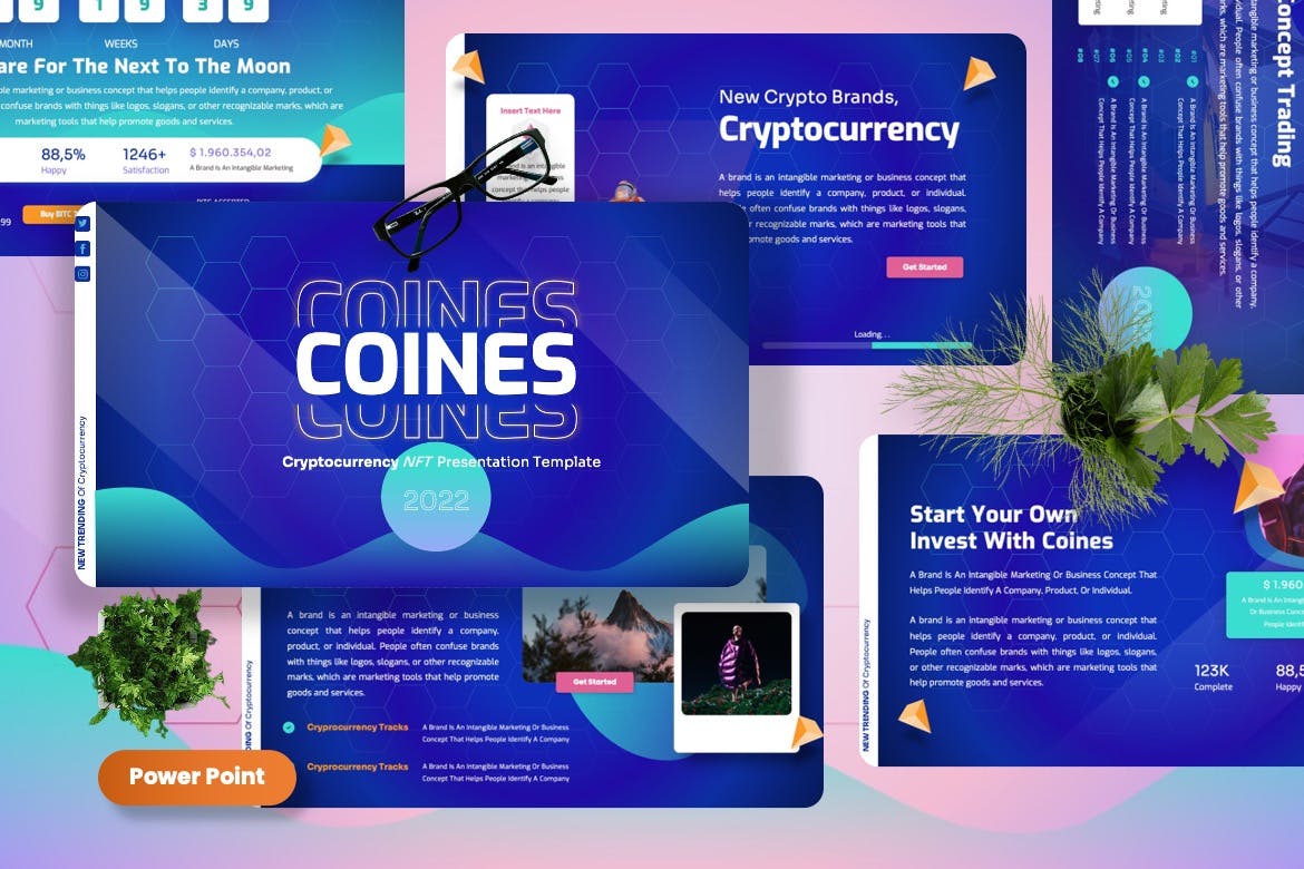 加密货币虚拟货币PPT模板 Coines – Cryptocurrency Powerpoint Templates 幻灯图表 第1张