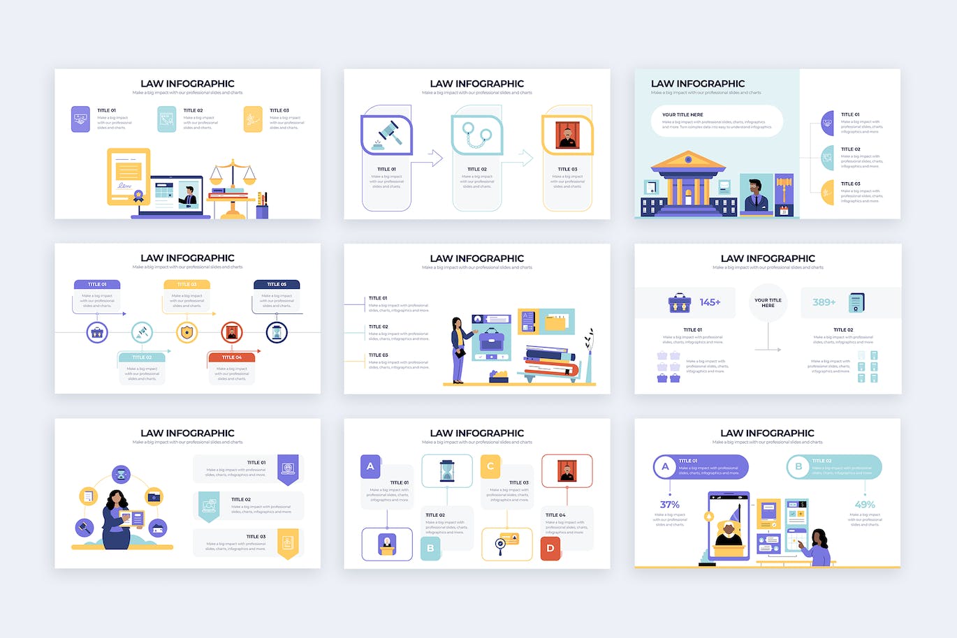 法律主题信息图表矢量模板 Business Law Illustrator Infographics 幻灯图表 第2张