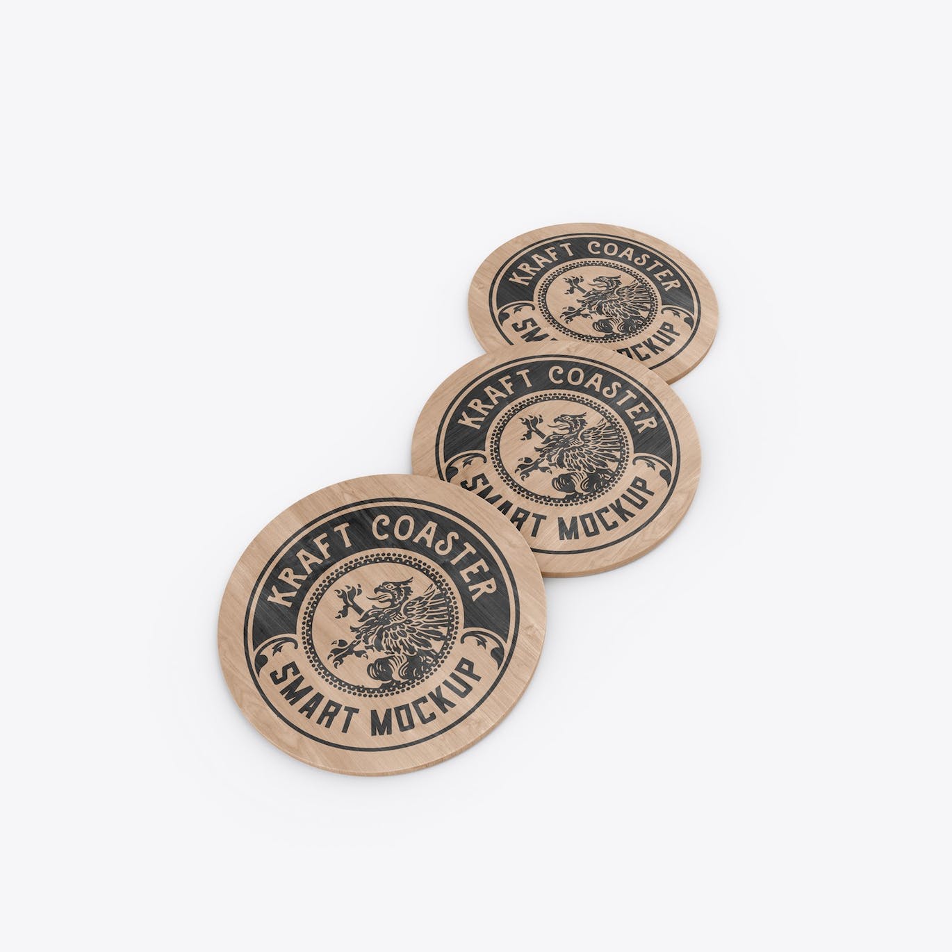 木制圆形杯垫Logo设计样机 Set Round Wooden Coaster Mockup 样机素材 第5张