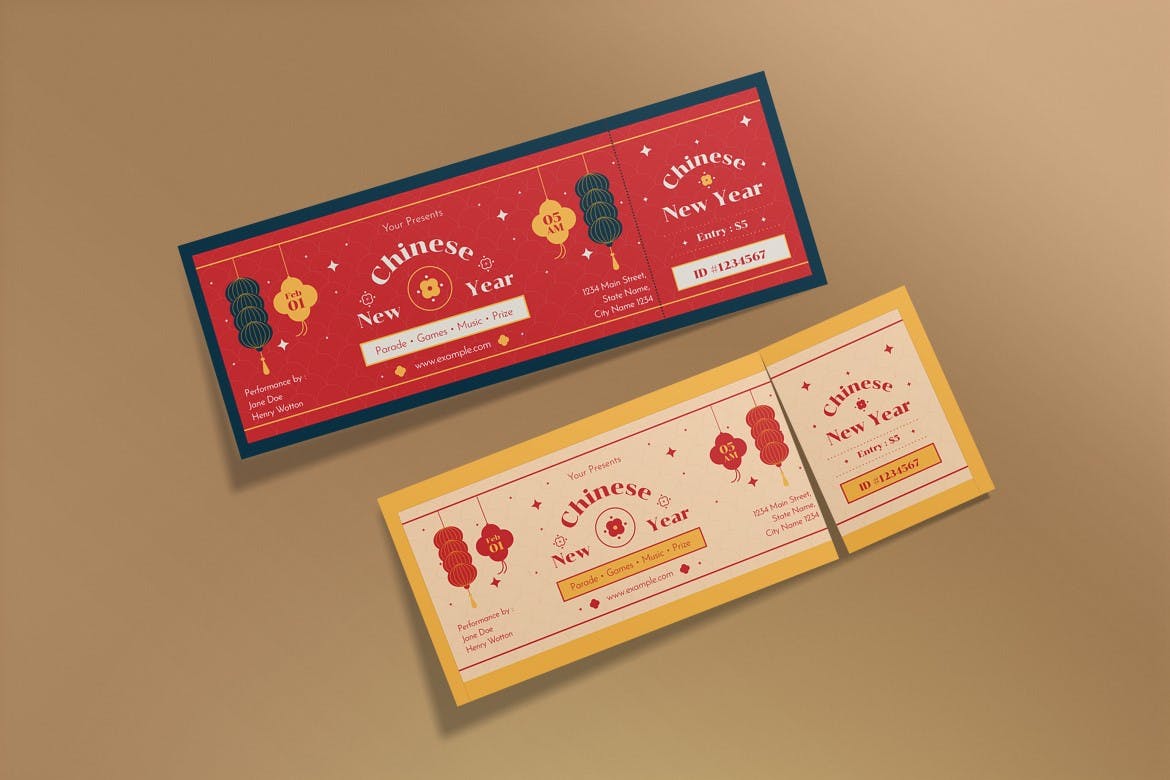 中国农历新年门票设计模板 Chinese Lunar New Year Ticket 设计素材 第3张