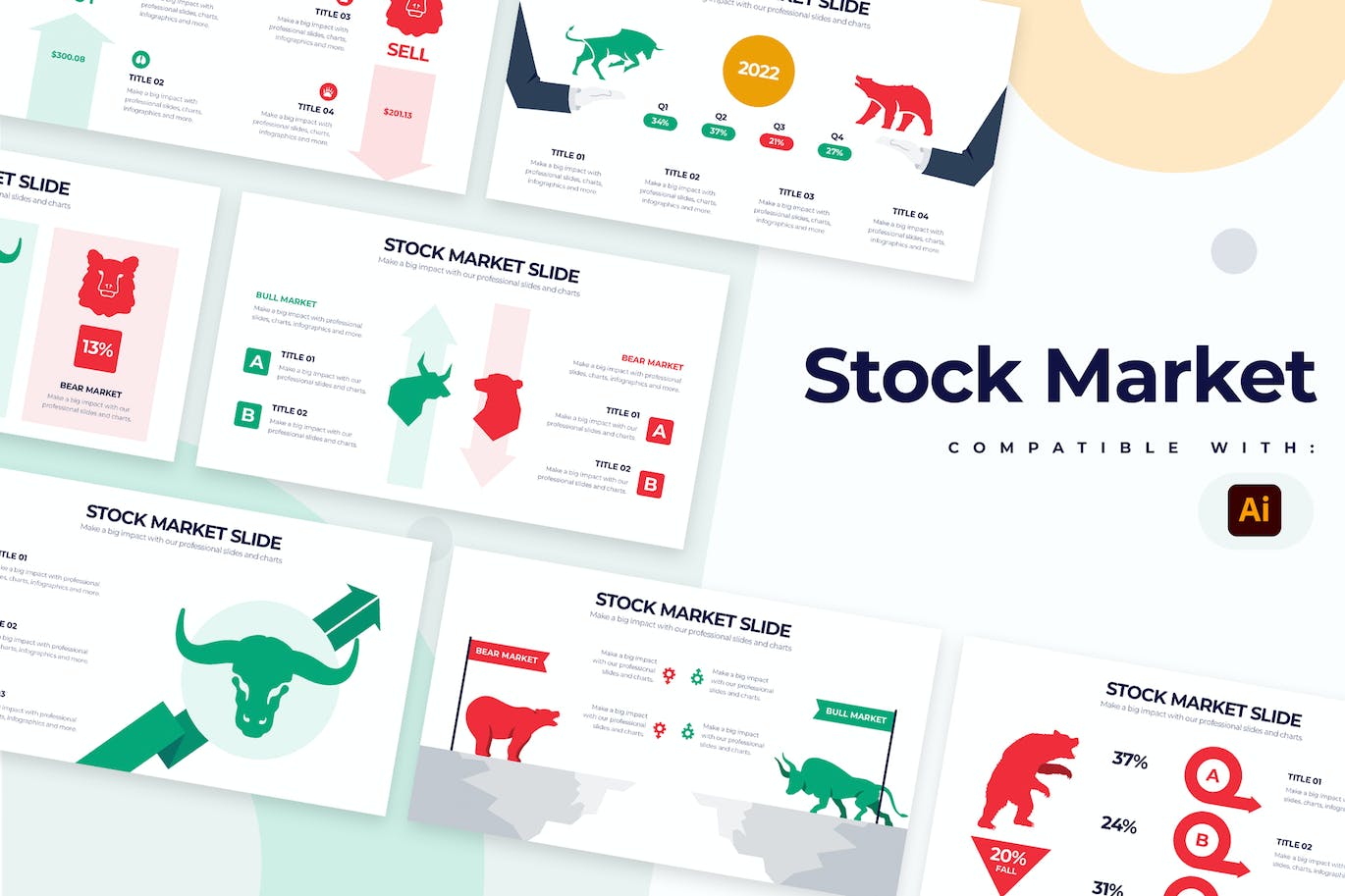 股票市场信息图表矢量模板 Business Stock Market Illustrator Infographics 幻灯图表 第1张