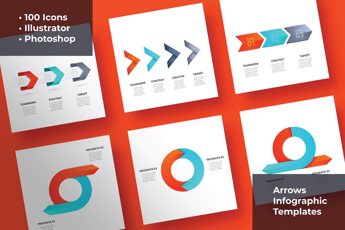 业务数据箭头信息图表元素集 Set of Arrows Infographics Elements 幻灯图表 第1张