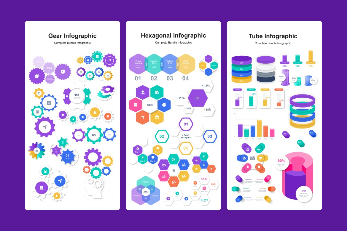 六角形、齿轮和管状信息图表素材 Hexagonal, Gear, & Tube Infographic Asset APP UI 第2张