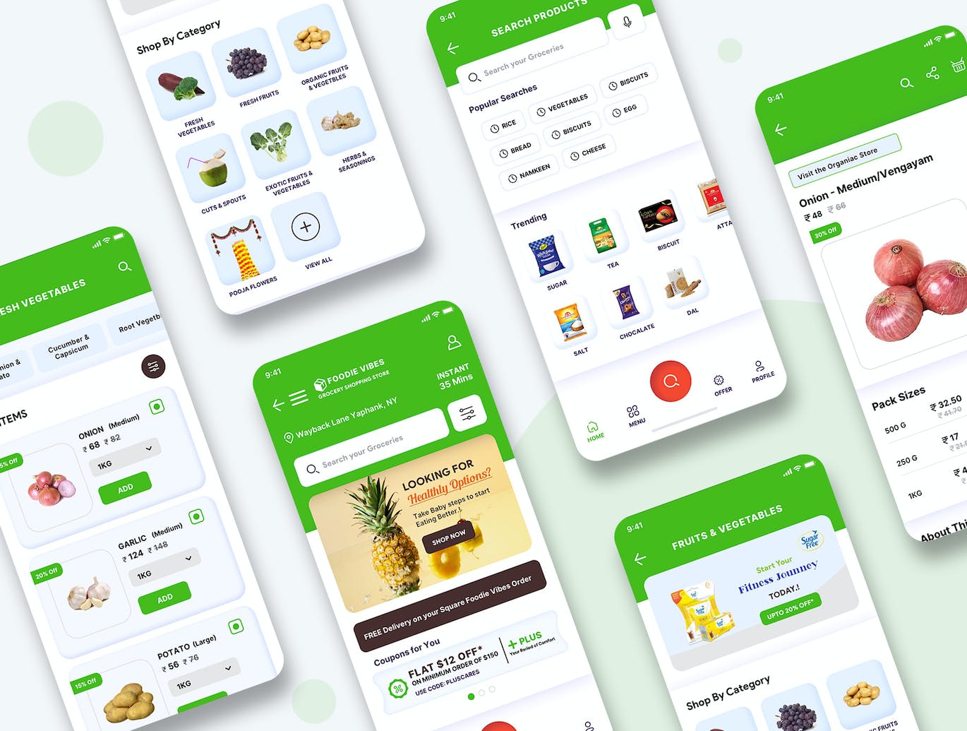 在线蔬果杂货店应用App模板UI套件 Grocery Store Mobile App UI Kit APP UI 第2张