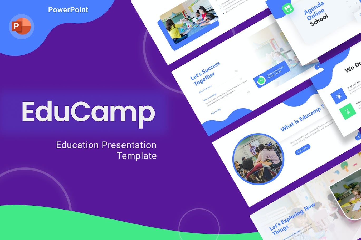 蓝色创意教育PPT幻灯片模板下载 Educamp Blue Creative Education PowerPoint 幻灯图表 第1张