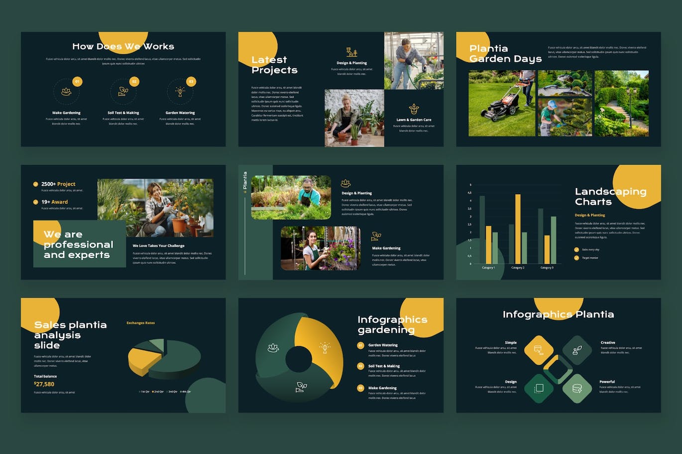 园林绿化和园艺PPT模板下载 Plantia – Landscaping Powerpoint Template 幻灯图表 第4张