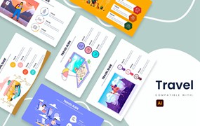 旅行插画信息图表矢量模板 Aesthetic Travel Slides Illustrator Infographics