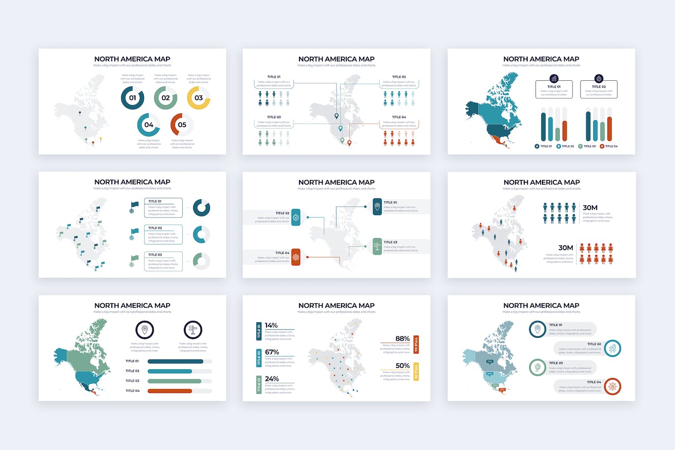 北美地图信息图表矢量模板 North America Map Illustrator Infographics 幻灯图表 第3张