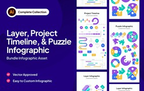 图层、时间轴和拼图信息图表素材 Layer, Timeline, & Puzzle Infographic Asset