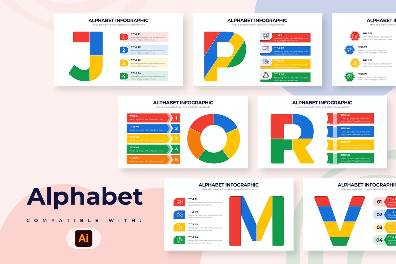 字母表信息图表矢量模板 Business Alphabet Illustrator Infographics 幻灯图表 第1张