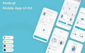 医学医疗App应用程序UI设计模板套件 Medical Mobile App UI Kit