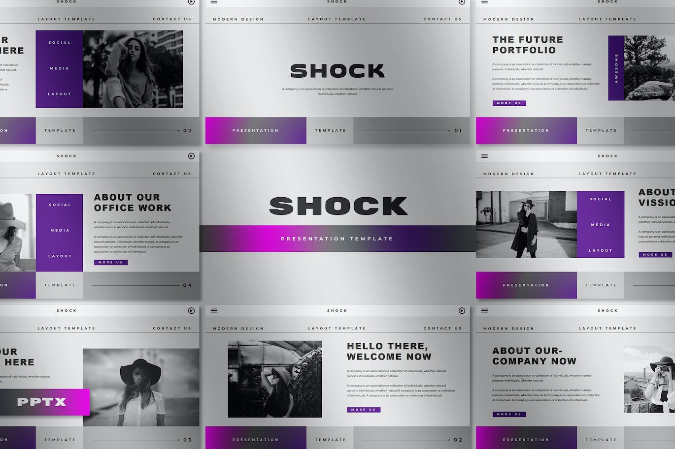 时尚模特摄影幻灯片演示PPT模板 Shock – Business Presentation PowerPoint Template 幻灯图表 第1张