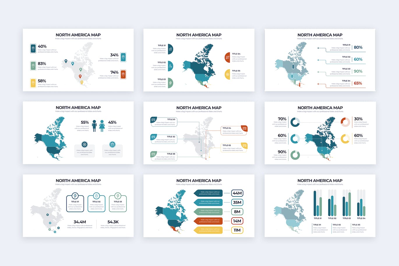 北美地图信息图表矢量模板 North America Map Illustrator Infographics 幻灯图表 第2张