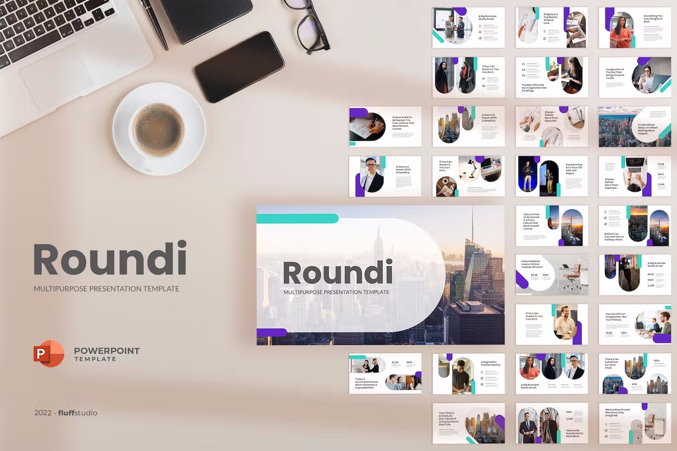 多用途业务演示PowerPoint演示模板 Roundi – Multipurpose PowerPoint Template 幻灯图表 第1张