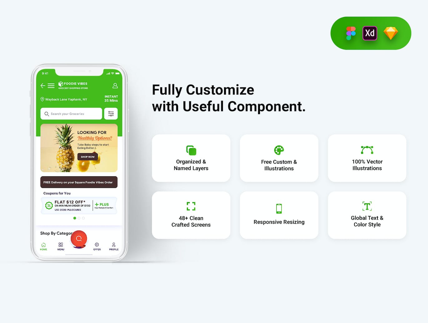 在线蔬果杂货店应用App模板UI套件 Grocery Store Mobile App UI Kit APP UI 第5张