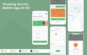清洁服务移动应用程序App UI设计套件 Cleaning Service Mobile App UI Kit