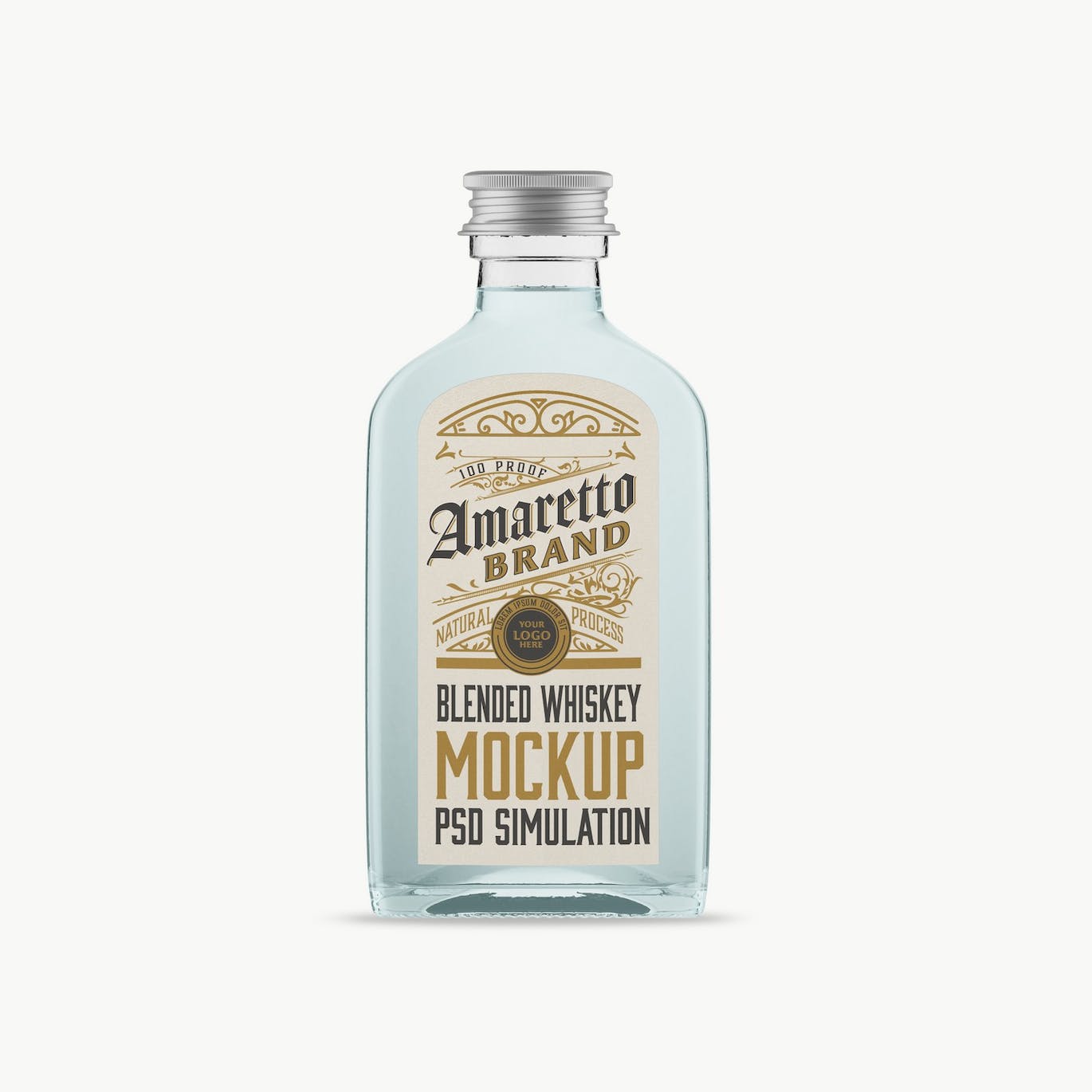 扁平威士忌玻璃瓶设计样机 Flat Whiskey Glass Bottle Mockup 样机素材 第10张