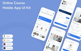 网上课程App手机应用程序UI设计素材 Online Course Mobile App UI Kit