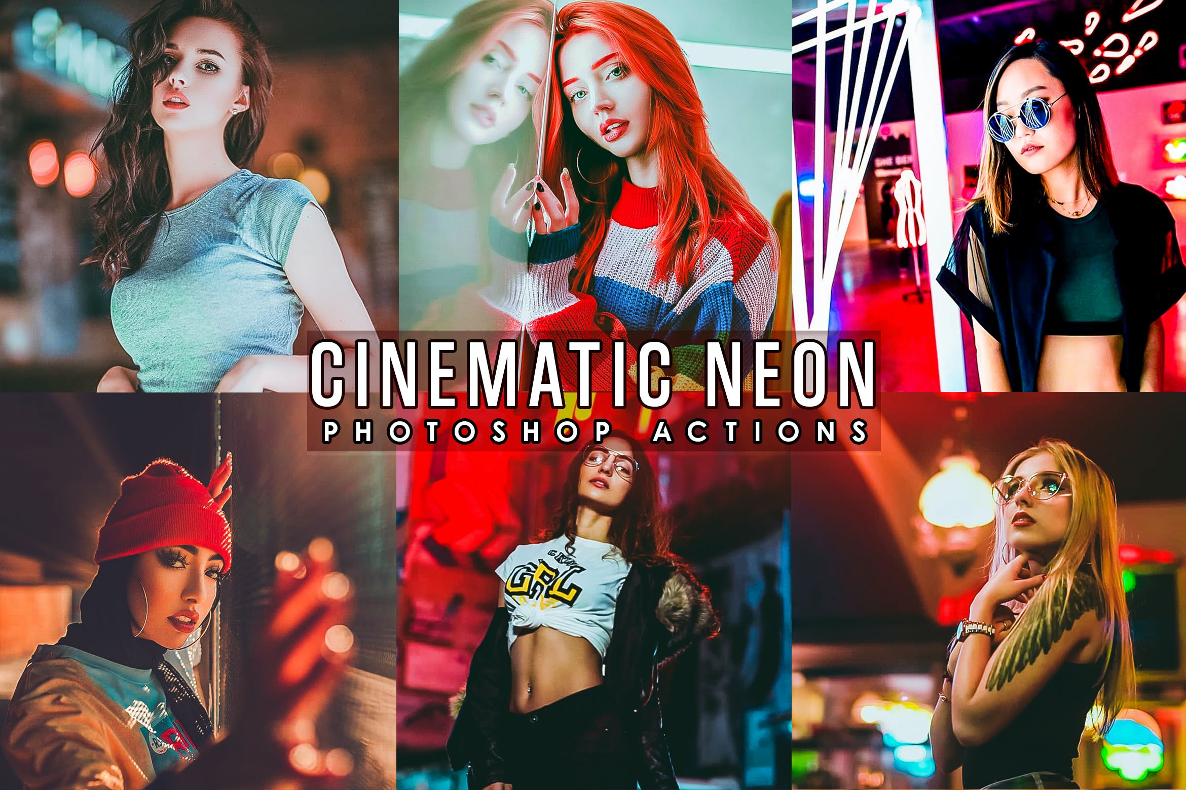 电影霓虹灯照片效果Photoshop动作 Cinematic Neon Portrait Photoshop Actions 插件预设 第1张