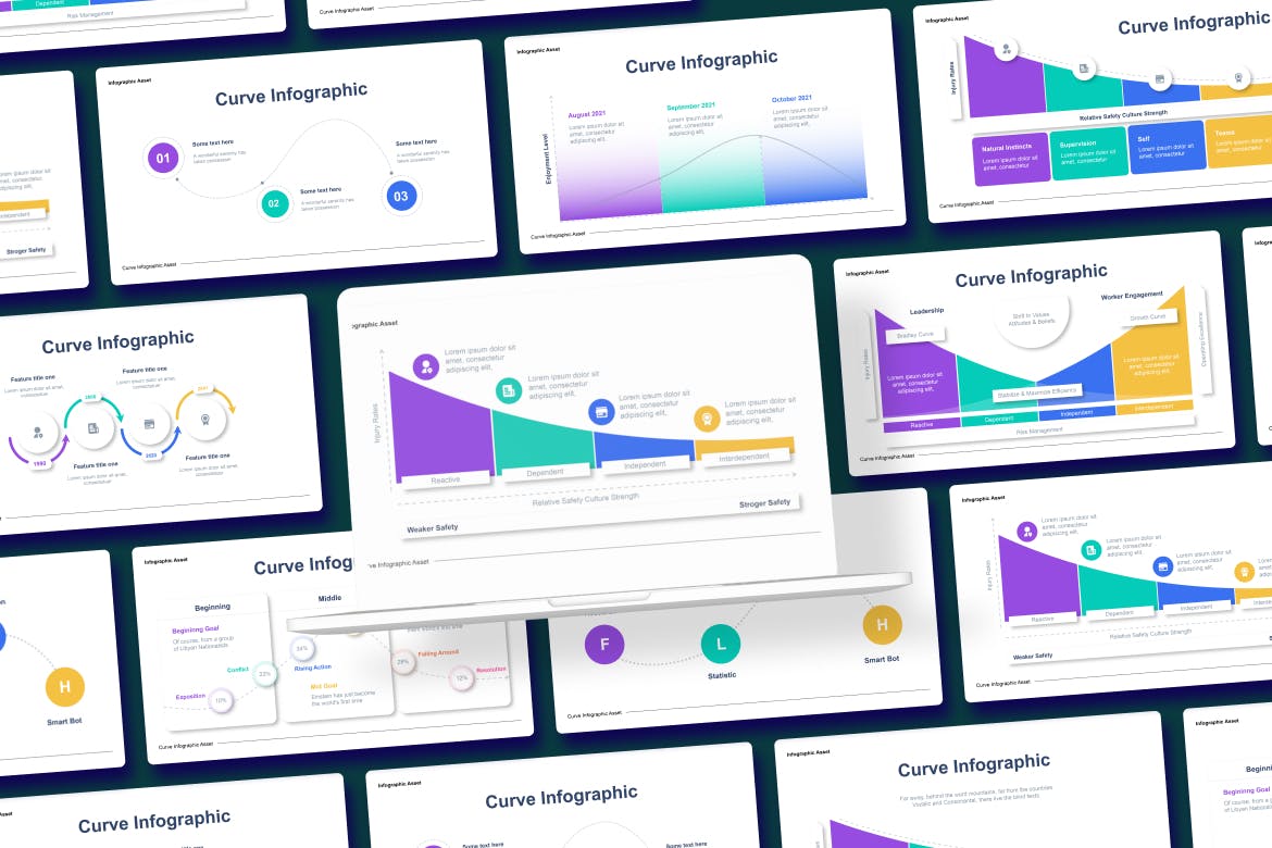 曲线走势信息图表矢量模板 Curve Infographic Asset Illustrator 幻灯图表 第4张