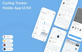 自行车GPS跟踪App手机应用程序UI设计素材 Cycling Tracker Mobile App UI Kit