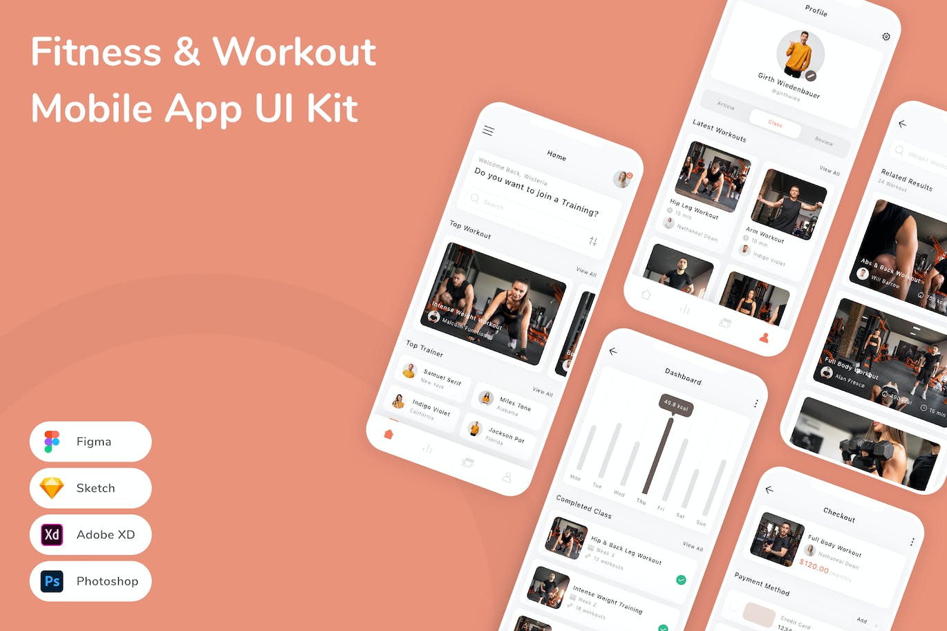 健身/运动/锻炼应用程序App界面设计UI套件 Fitness & Workout Mobile App UI Kit APP UI 第1张