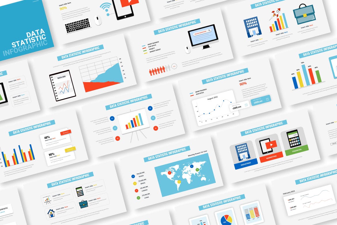 数据统计信息图表Powerpoint模板 Data Statistic Infographic Powerpoint Template 幻灯图表 第2张