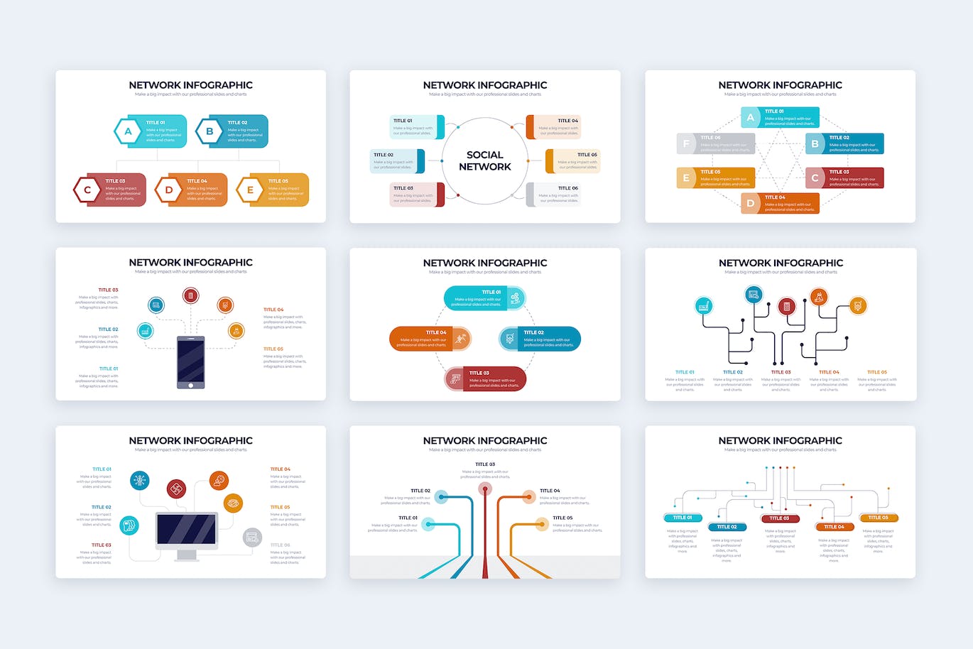 商业网络信息图表设计AI矢量模板 Business Network Illustrator Infographics 幻灯图表 第2张