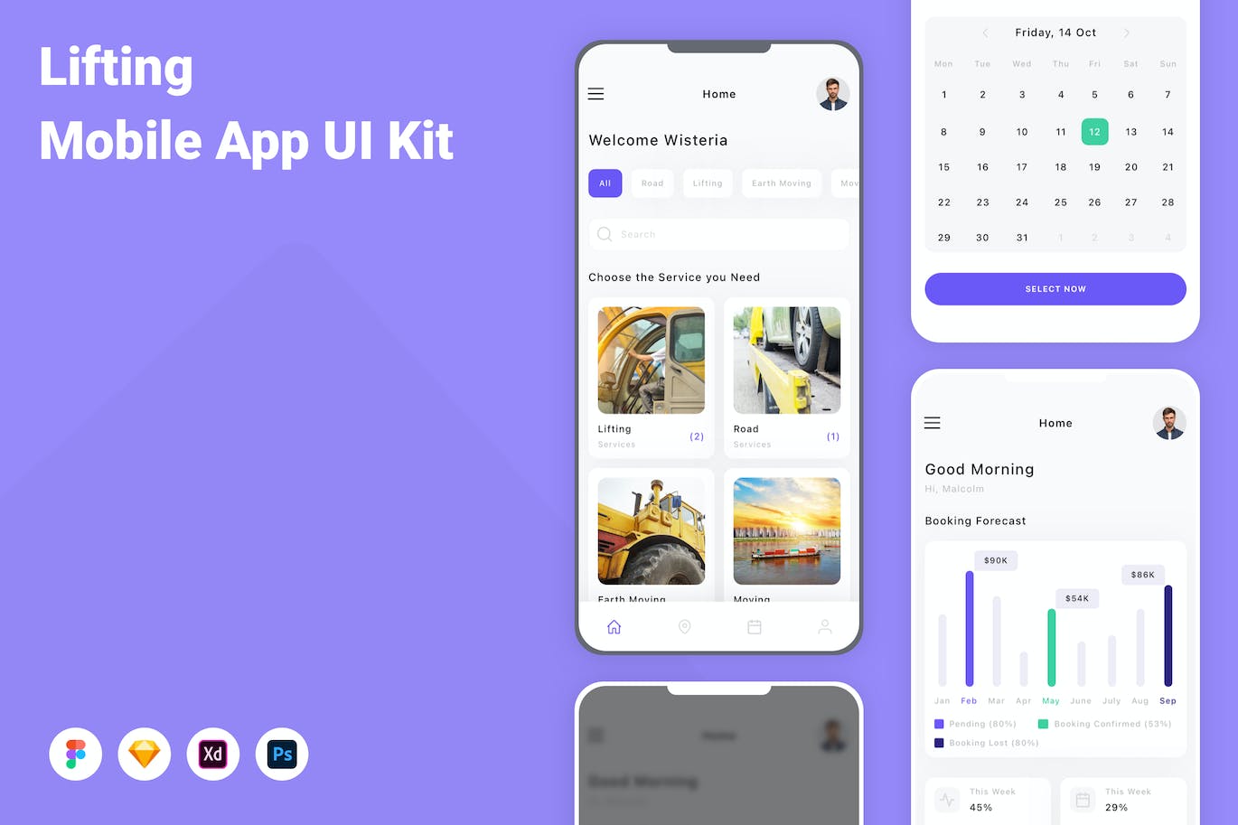 起重设备租赁移动应用程序App设计UI模板 Lifting Mobile App UI Kit APP UI 第1张