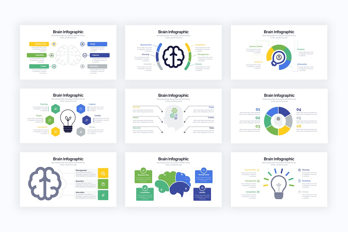 大脑图形信息图表设计AI矢量模板 Business Brain Illustrator Infographics 幻灯图表 第2张