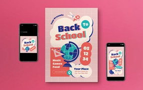 返校海报传单设计模板 Back To School Flyer Set