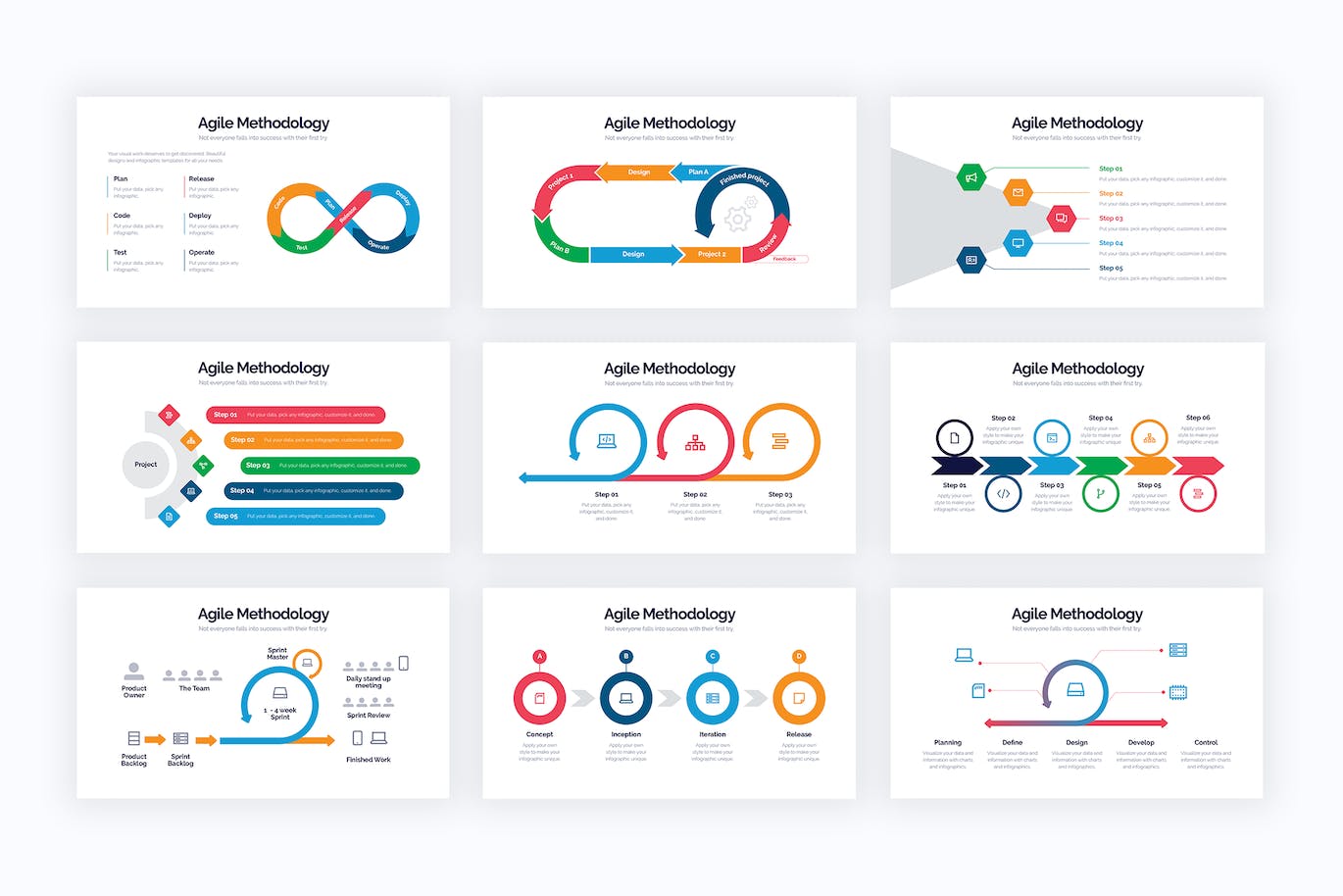 现代商业敏捷信息图表设计AI矢量模板 Business Agile Diagrams Illustrator Infographics 幻灯图表 第2张