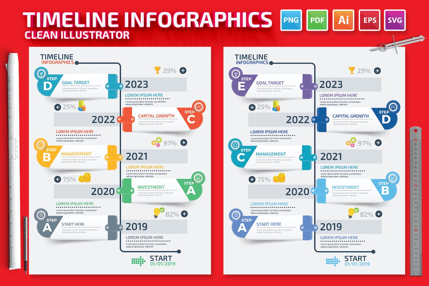 时间线数据图表元素设计素材 Timeline Infographics Design 幻灯图表 第1张