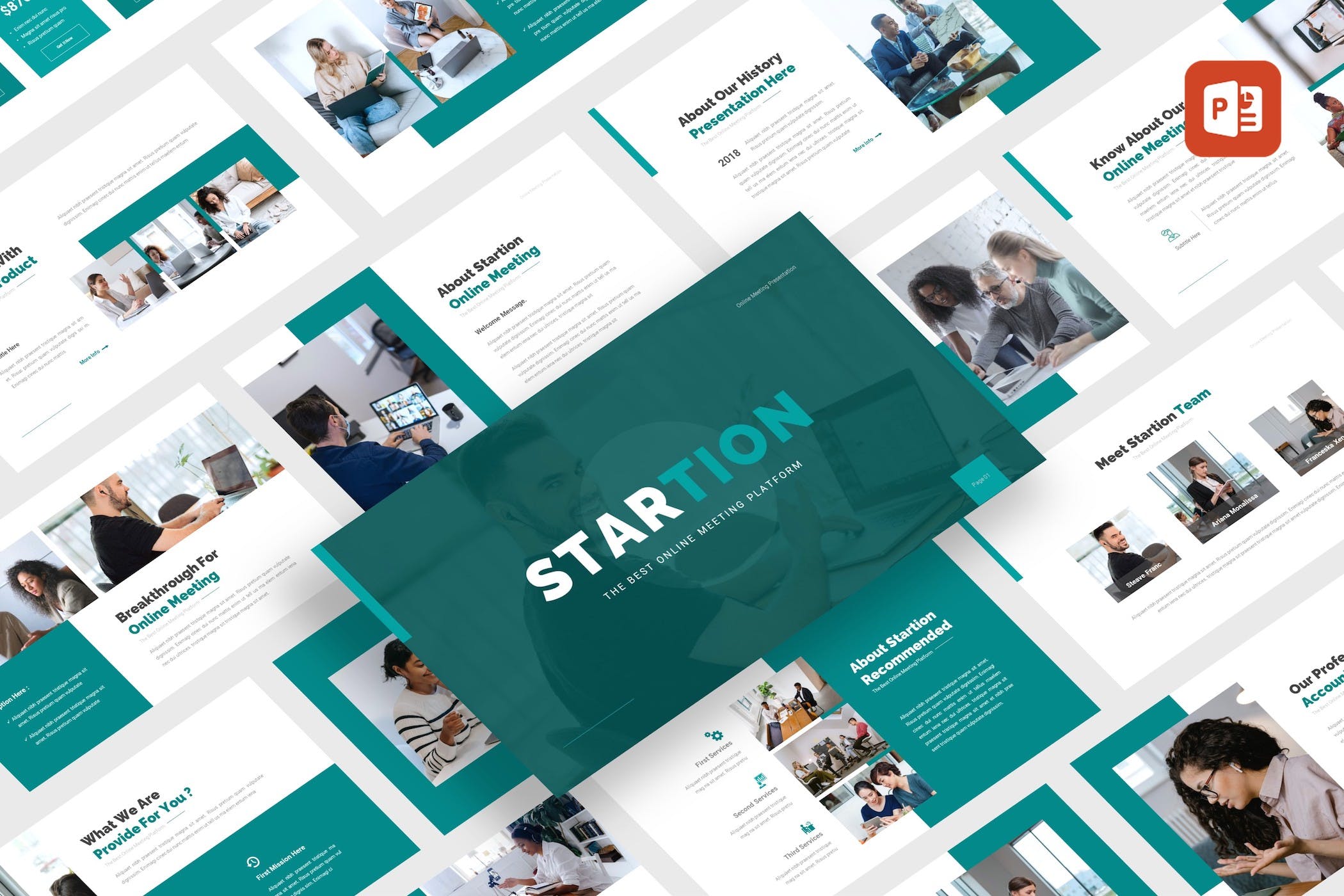 在线会议Powerpoint模板下载 Startion – Online Meeting PowerPoint Template 幻灯图表 第1张