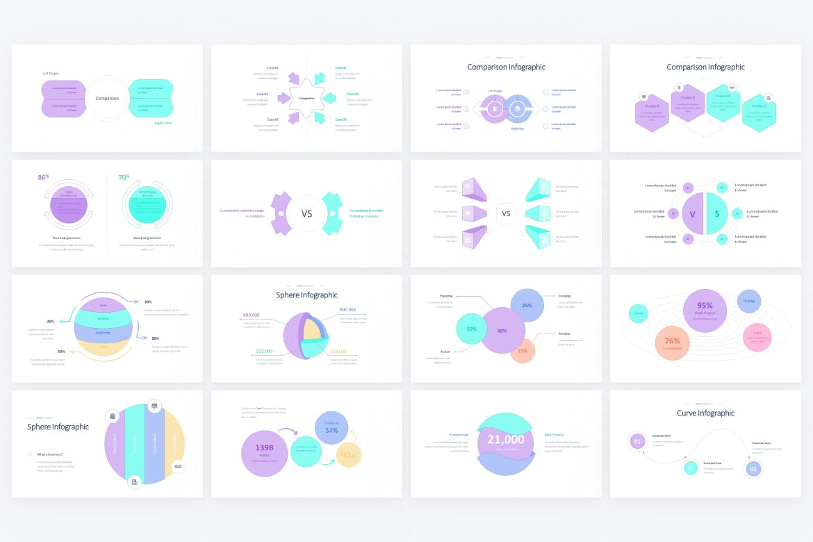 几何物体形状信息图表Powerpoint幻灯片模板 Tube & Curve Infographic PowerPoint Template 幻灯图表 第3张