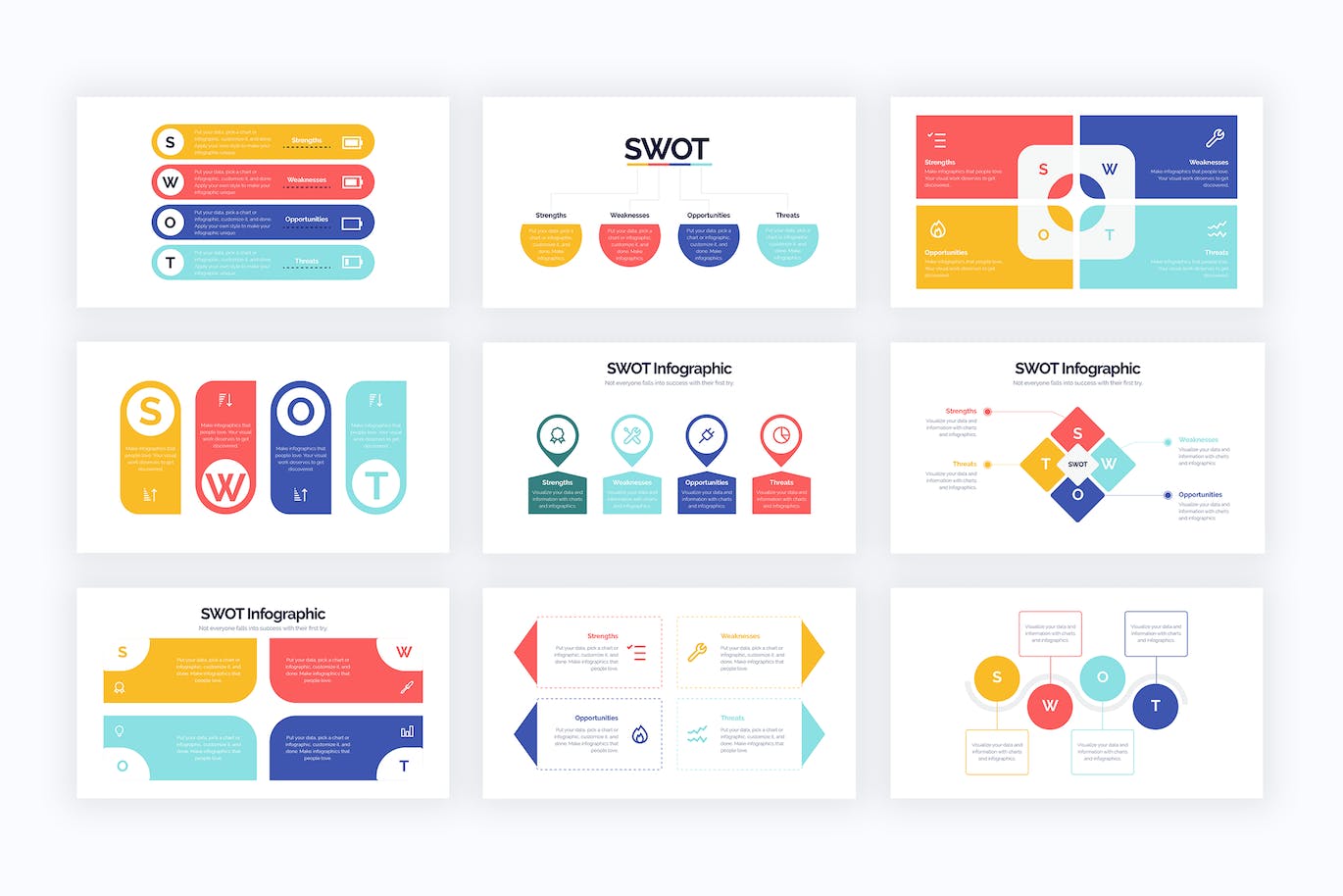 SWOT分析信息图表设计AI矢量模板 Business SWOT Illustrator Infographics 幻灯图表 第2张