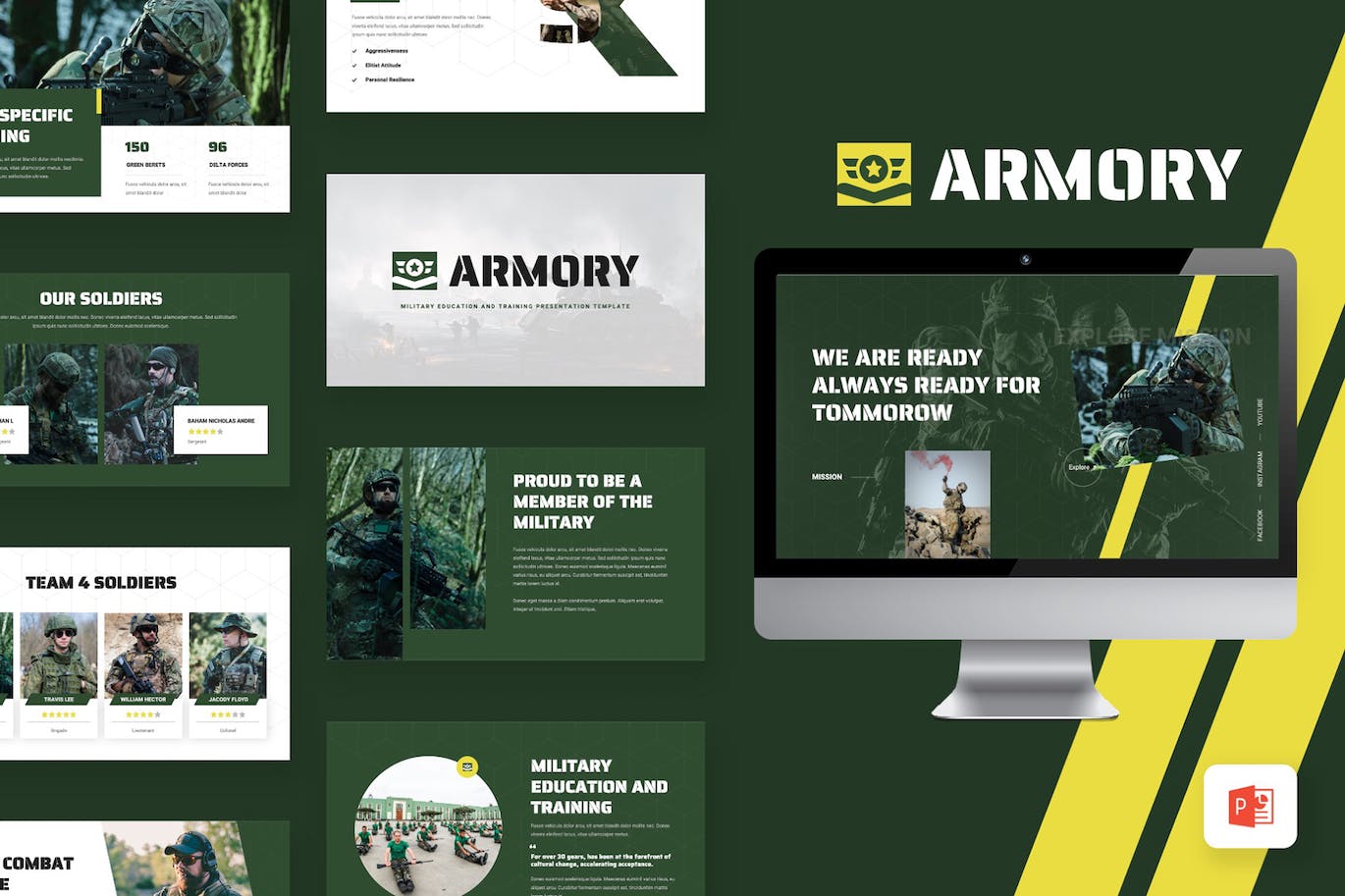 军事教育和训练Powerpoint模板 ARMORY – Military Education Powerpoint Template