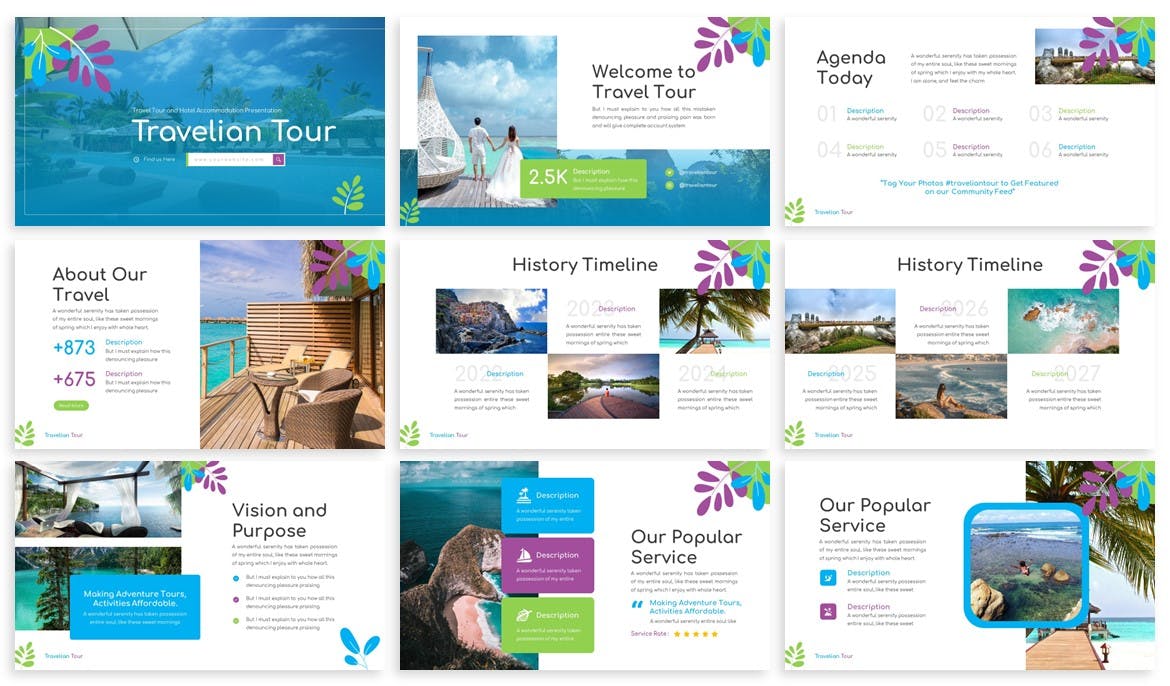 旅行社机构PPT幻灯片设计模板 Travelian – Travel Agency Powerpoint Template 幻灯图表 第4张